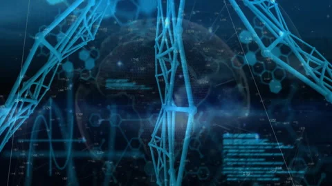 On start digital globe appearing with pulsing code and hex grid while lattice Stock Footage 309893429