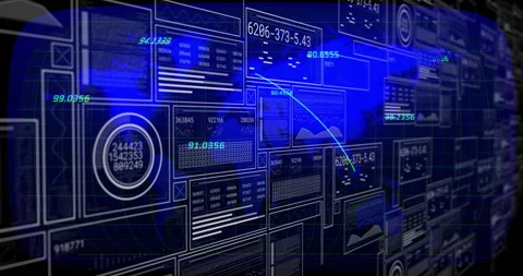 On start digital interface sliding panels forming windows while arc connecting Stock Footage 310406453