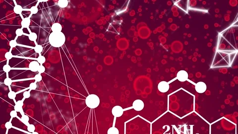 On start DNA helix pulsing, nodes lighting, particles drifting, 2NH3 appearing Stock Footage 335651925
