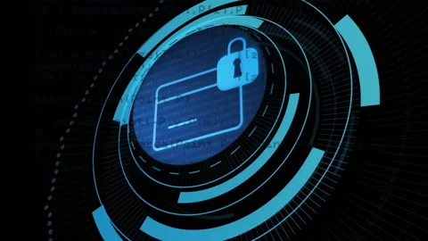 On start dots forming neon rings and rotating, emphasizing secured card icon in Stock Footage 309677902