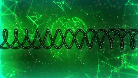 On start dotted waveform pattern oscillating and propagating across globe nodes, Stock Footage 312829556