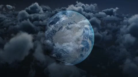 On start Earth-like globe rotating clockwise, clouds shifting for parallax Stock-Footage 329909399