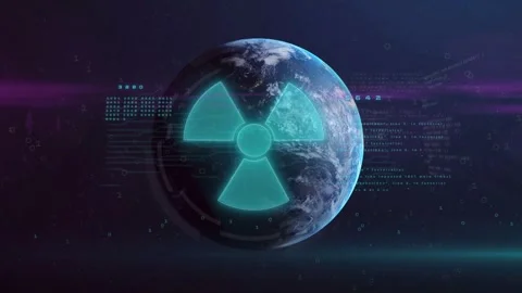 Start Earth globe rotating while trefoil pulsing and HUD streaming data, showing Stock Footage 332591813