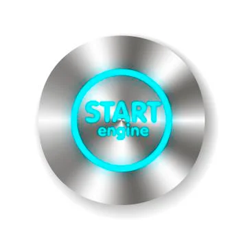 Start Engine button on Carbon fiber background. Vector realistic metallic icon Stock Illustration