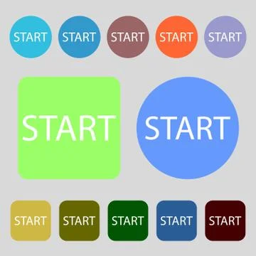 Start engine sign icon. 12 colored buttons. Flat design. Stockillustratie