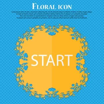 Start engine sign icon. Floral flat design on a blue abstract background with Stock Illustration