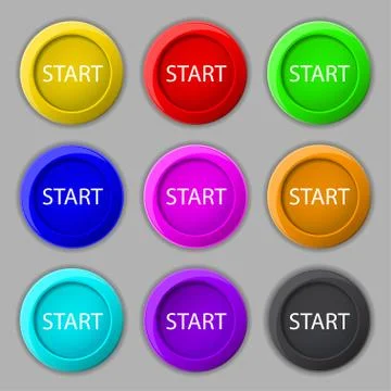 Start engine sign icon. Power button. Set of colored buttons. Stock Illustration
