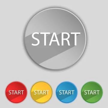 Start engine sign icon. Power button. Set of colored buttons. Stock Illustration
