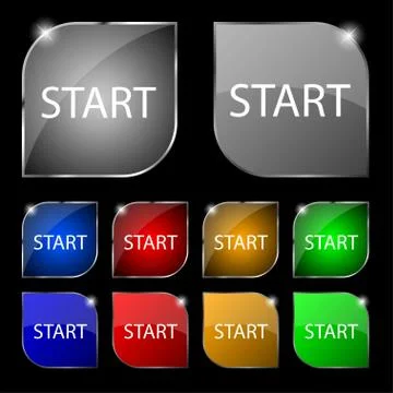 Start engine sign icon. Power button. Set of colored buttons. Illustrazione stock