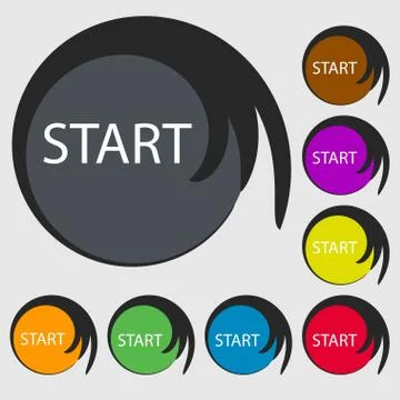 Start engine sign icon. Symbols on eight colored buttons. Stockillustratie