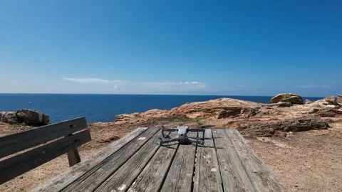 Start engine takeoff drone Dji Air 2S sea side 4K 스톡 동영상 244596685