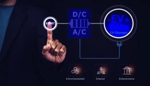 Start EV car concept on application mobile technology, Electric car virtual r Stock Photos