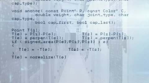 On start fading C++ code overlay scrolling, running HTTP loop, computing line Stock Footage 310643412