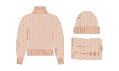 Start of fall. Cozy autumn element. Sweater, hat and scarf on a white background Stock Illustration