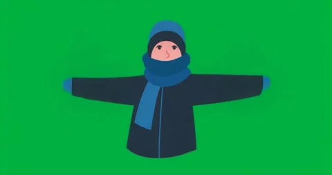 At start figure wearing blue winter coat sweeping arms against transparent Video stock 317456745
