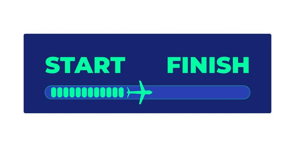 Start to finish progress path with airplane neon dashboard UI element Stock Illustration
