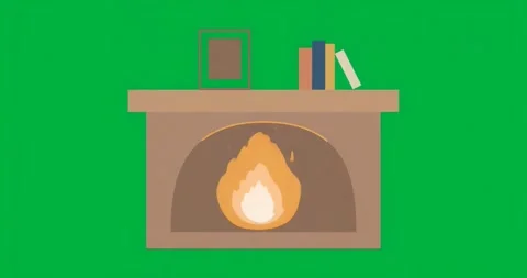 On start fireplace flame flickering on clear background with mantel decor for Stock Footage 317456714