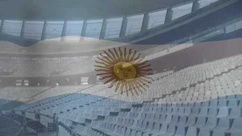 On start flag overlay and sun emblem fading, rippling, rotating over stands to Stock Footage 333670570
