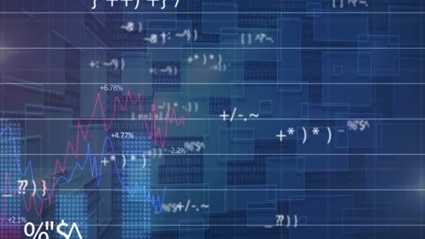 On start flat data interface animating frames while code symbols drifting and Stock Footage 310743332