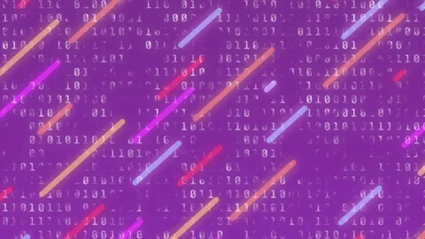 On start, flat design bars drifting diagonally downward over binary backdrop Stock Footage 317123668