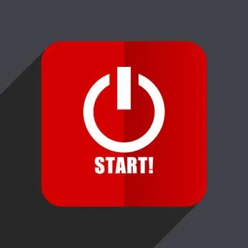 Start flat design web vector icon. Red square sign on gray background in eps Illustrazione stock
