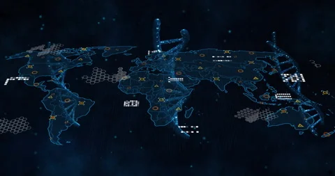 At start floating DNA helices rotating shifting forming data nodes on world map Stock Footage 315790252