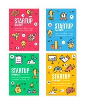 Start Up Flyer Banner Placard Set. Vector 스톡 일러스트