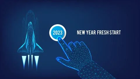 Start fresh New Year. The beginning of the New Year, 2023 on the button. Stock Illustration