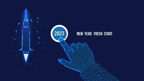 Start fresh New Year. The beginning of the New Year, 2023 on the button. Stock Illustration