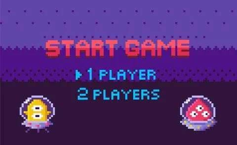 Start Game Aliens Attack, Pixel Characters Galaxy Stock Illustration
