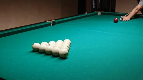 Start of the game, first move. Russian billiards on a green pool table. A p.. Stock Photos