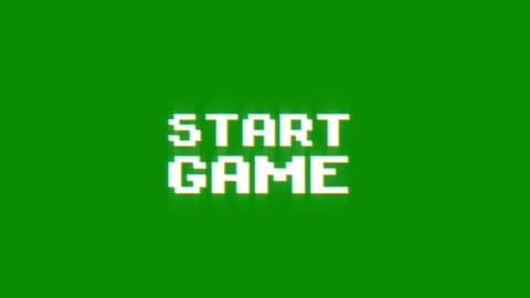 Start game text pixel dynamic glitch animation video game effect Video stock 313076279