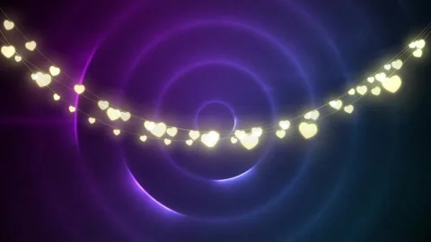 On start garland shifting right while hearts pulsing and rings expanding and Stock Footage 319342731