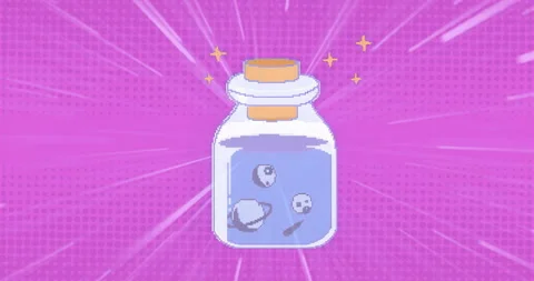 On start, glass jar materializing holding eyeball spheres rotating over pulsing Stock Footage 315526686