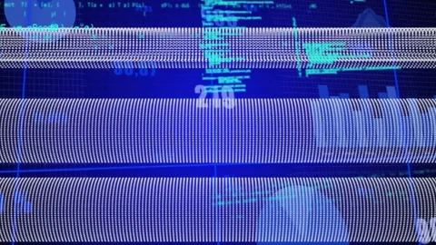 At start glitch bands shifting upward, pulsing and revealing stats while showing Stock Footage 326626328