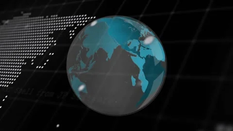 On start globe rotating clockwise camera orbiting, text scrolling, dots Stock Footage 331832759
