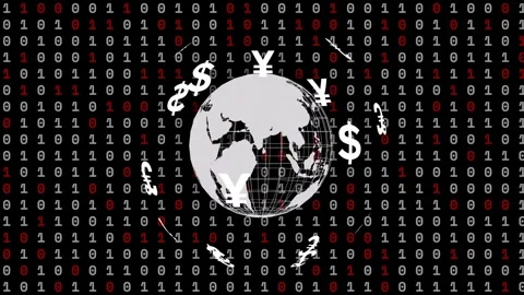 On start globe rotating, tilting while currency symbols orbiting clockwise to Stock Footage 334729110