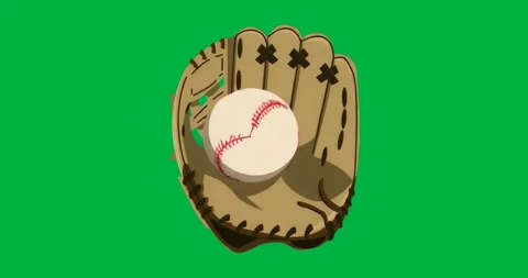 Start glove holding rotating baseball revealing red stitching pulsing aura Stock Footage 317213336