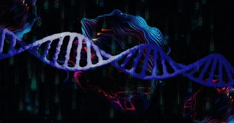 At start, glowing DNA helix entering void, drifting rotating pulsing visualizing Stock Footage 327786346