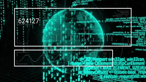 On start glowing globe rotating, numeric counter updating and waveform pulsing Stock Footage 311140276