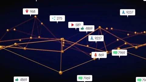 On start glowing gold network forming node web while floating metric icons Stock Footage 330256172