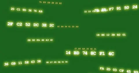 On start glowing hex bytes drifting on transparent plane grouping pulsing fading Stock Footage 329503162