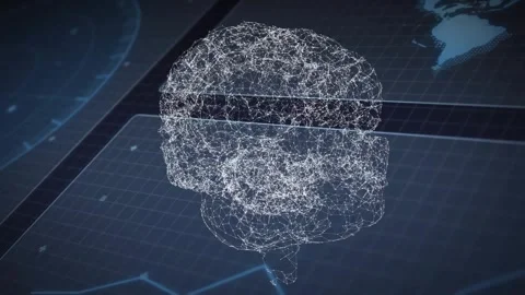 On start glowing wireframe brain model spinning smoothly to reveal holographic Stock Footage 317659931