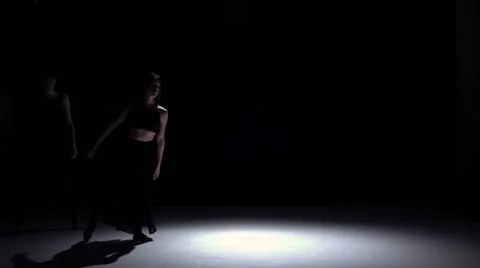 Start graceful contemporary dance of two dancers on black, shadow, slow motion Stock Footage 61179061