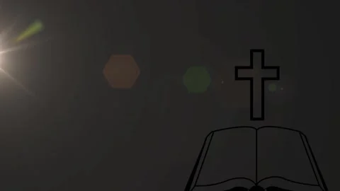 On start gradient showing bright lens flare casting hexagon lights beside cross Vidéo 317116756