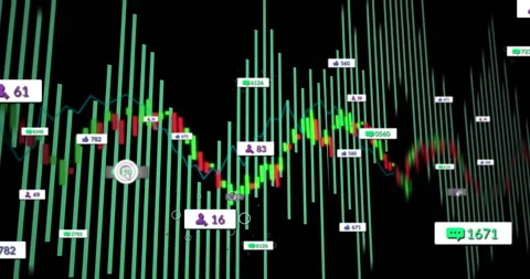 On start green bars rising, chart winding, badges popping, pointer sweeping 스톡 동영상 312348515