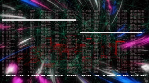 On start green web glowing with colored shards and bars drifting code columns Stock Footage 311584949