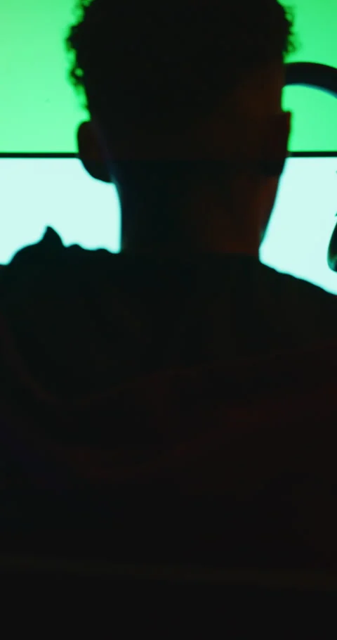 Start, headset and man with computer screen in gaming room, rpg website and Video stock 335107217