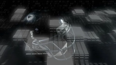 On start helmet rotating and data blocks rearranging to visualize sports gear Stock Footage 317740297