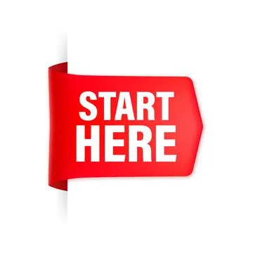 Start here red ribbon in flat style on white background. Vector illustration. Stockillustratie